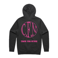 a black hoodie with pink lettering that says chains from nothing