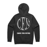 a black hoodie with the words coming from nothing on it